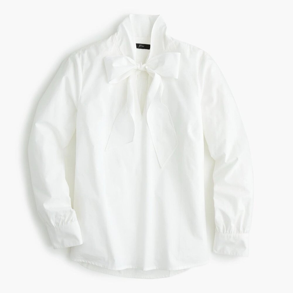 J.Crew Women’s Top Tie Neck Blouse XL Long Sleeves 100% Cotton NWT